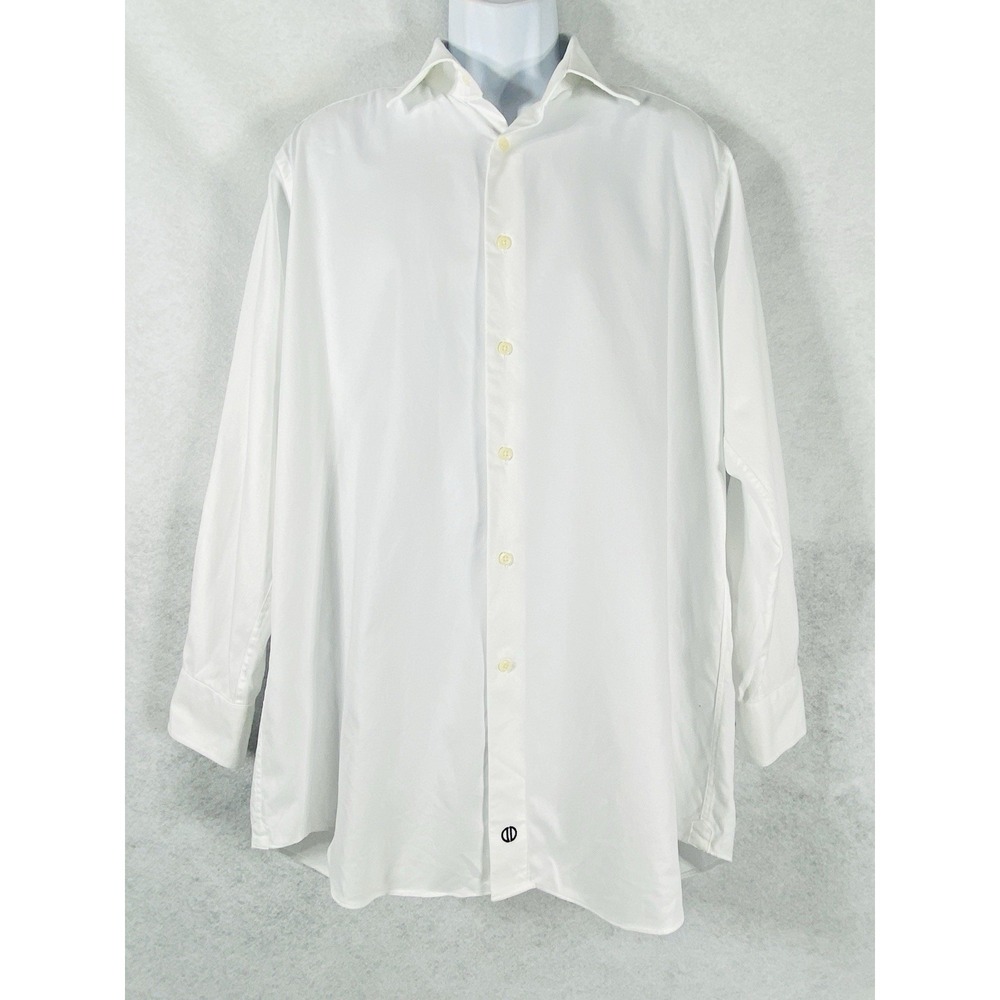 David Donahue Shirt Mens 17.5 32/33 White Button Up Long Sleeves Cotton
